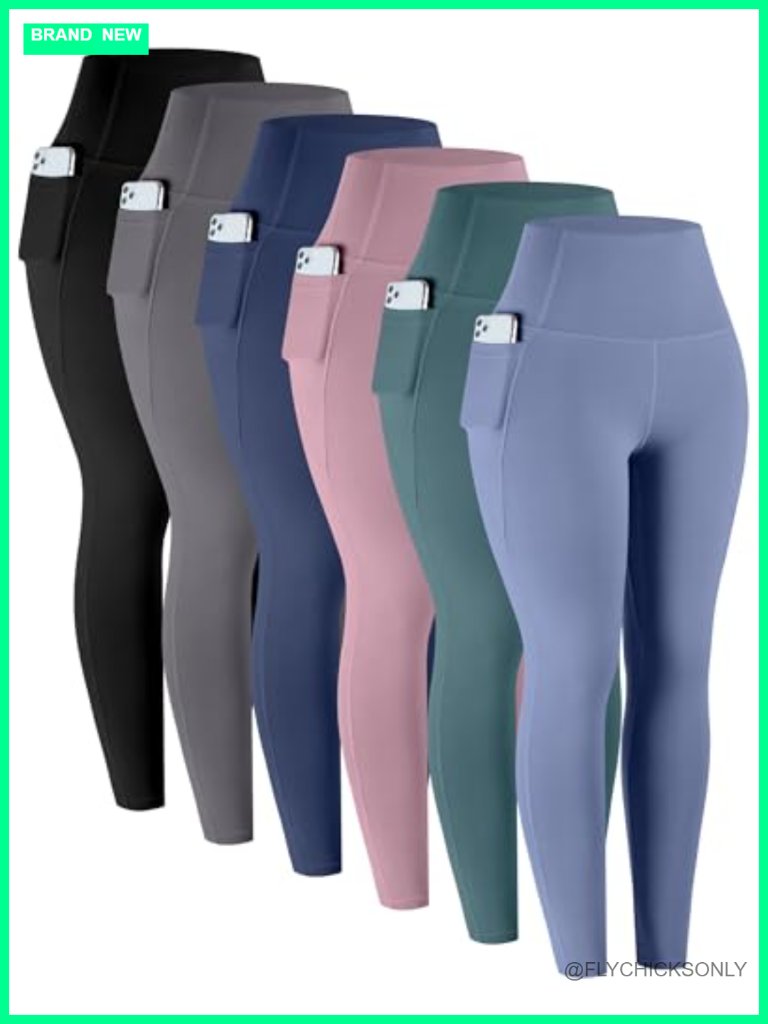 High Waisted Tummy Control Leggings With Pockets 6 Pack Workout Yoga Pants
